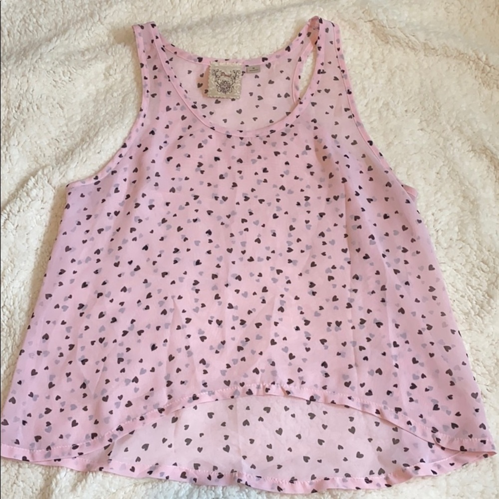 🛍💵 4/$25 Pink w/Black Hearts Sheer High Low Tank